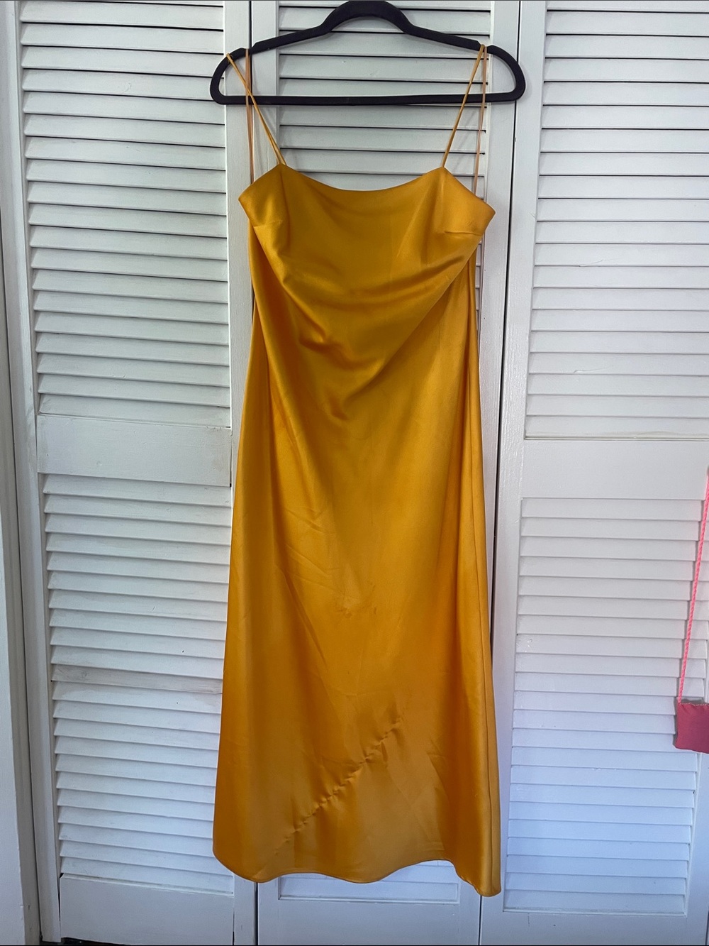 Top Shop Satin Slip Midi Dress in Mustard Yellow